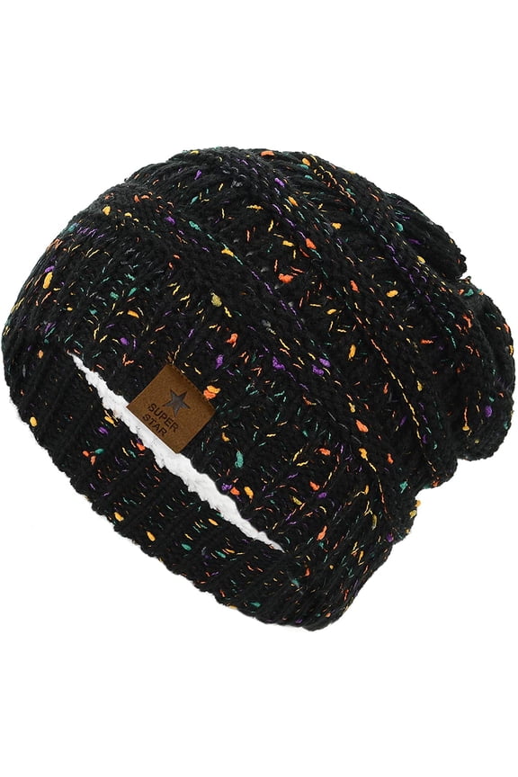 Winter Beanie Hats for Men Women Thick Knit Fleece Beanie Women Men Winter Hat Warm Skiing Beanies Black Mix Colors