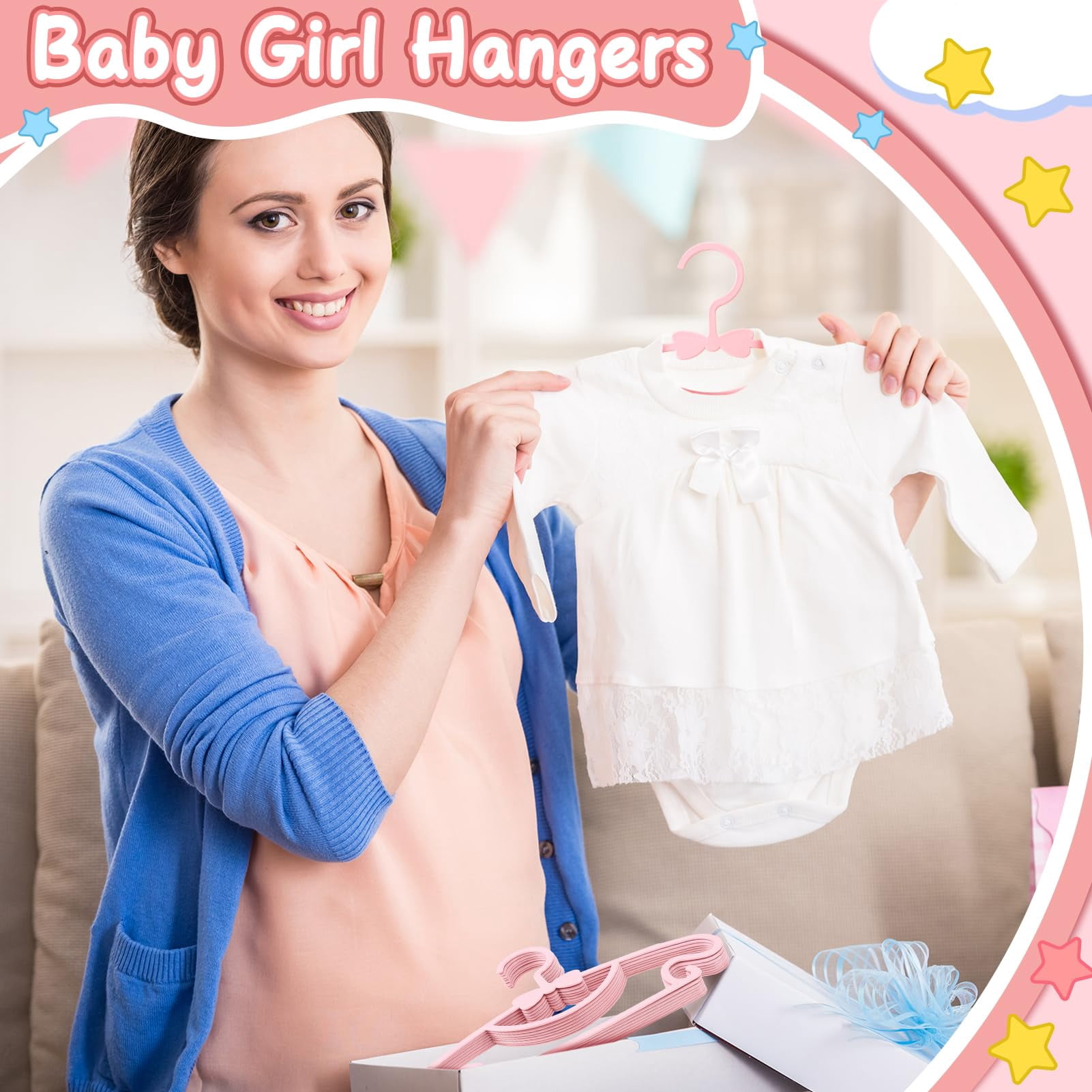 Plastic Closet Hangers 100 Pack Pink For Infant Clothing