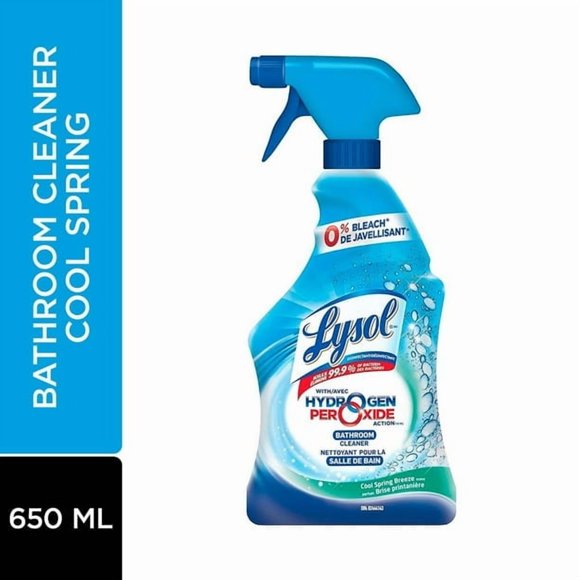 Lysol Bathroom Cleaner Spray, Power and Free Trigger, Cool Spring Breeze, Hydrogen Peroxide, 650 mL