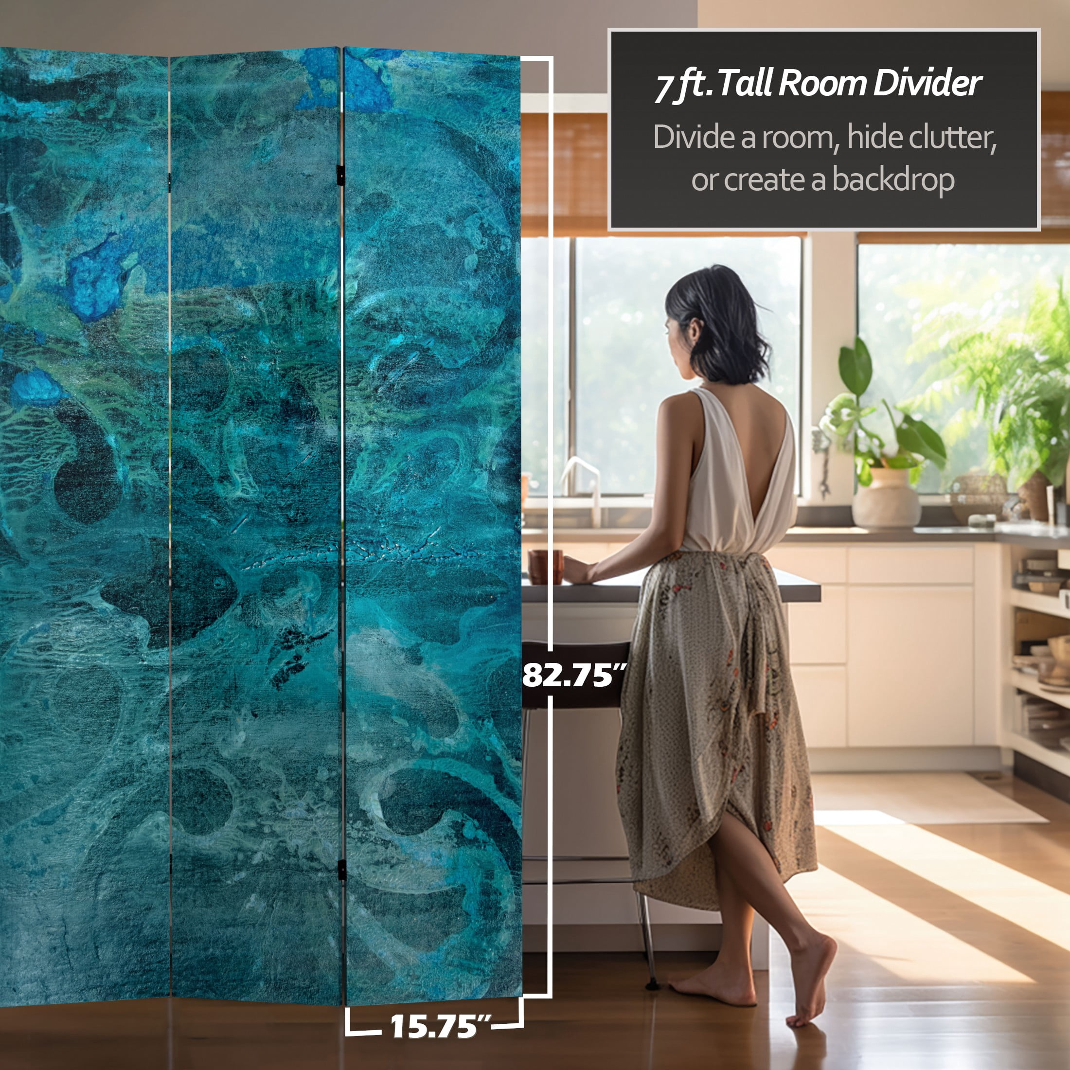 7 ft. Tall Double Sided Deep Blue Sea Canvas Room Divider