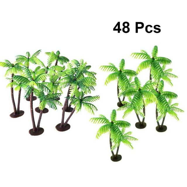 SHOWERORO Miniature Coconut Palm Tree Mini Plant Terrarium Decor Plastic Micro Landscape 48Pcs