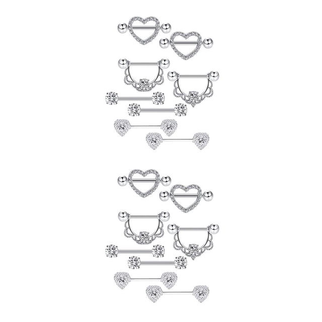 Sonducket 8 anillos para pezones de acero inoxidable, joyería para , decoración de pecho para niña Plata 2Conjunto