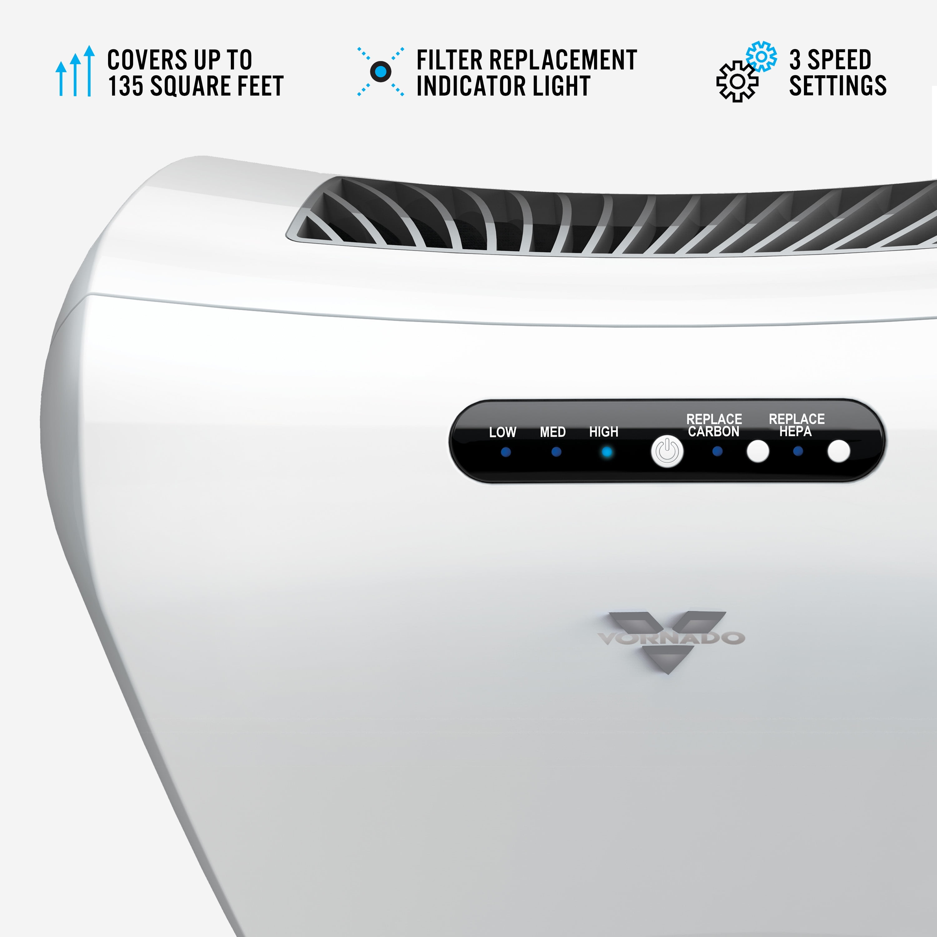 Vornado AC350 Whole Room Air Purifier with True HEPA Filtration, 135 Sq Ft Coverage, White