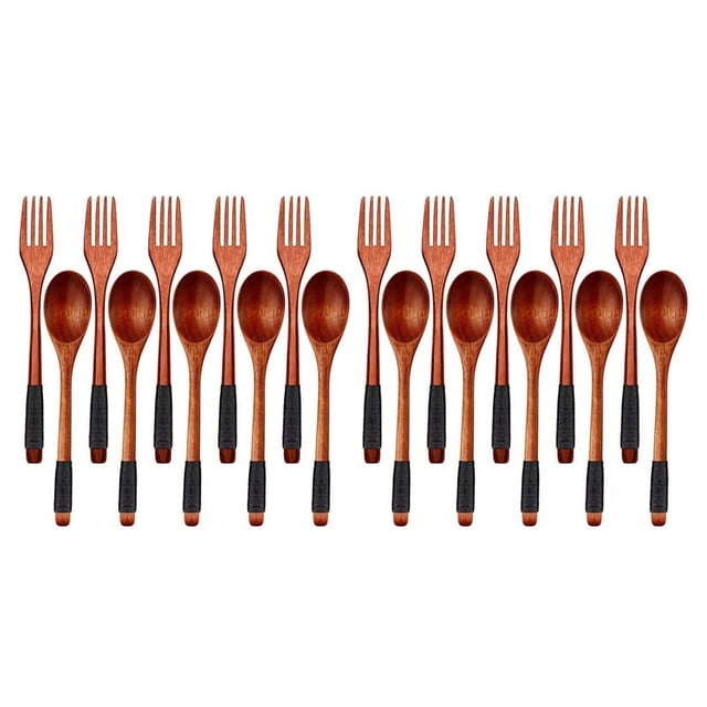 Juego de Tenedores de Cucharas de Madera Juego de Utensilios de Madera de Estilo Japonés (Cordones Negros, 20 Piezas)