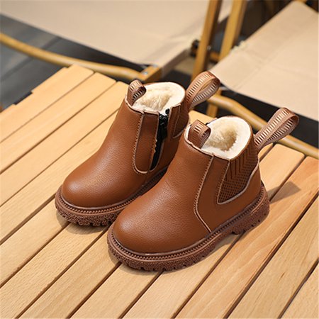 

Children s Trend Soft Bottom Thickened Warm Casual Leather Zipper Ankle Boots Autumn And Winter