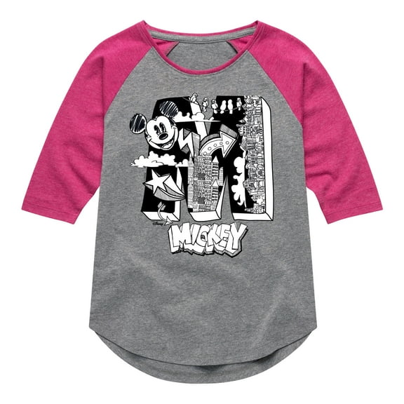 Disney - Mickey Mouse - Scribbles & Drawings - Toddler & Youth Girls Raglan Graphic T-Shirt