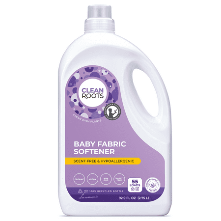 Clean Roots Baby Fabric Softener, EcoGarantie Certified 100% Organic & Natural, Scent-Free & Hypoallergenic, Dermatologically Tested & Approved - 55 Loads, 92.9 fl. oz (2.75 L)