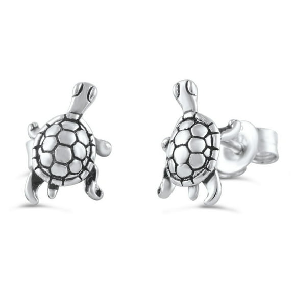 SilverCloseOut Sterling Silver Womens Small Turtle Stud Earrings for Teens - 9mm