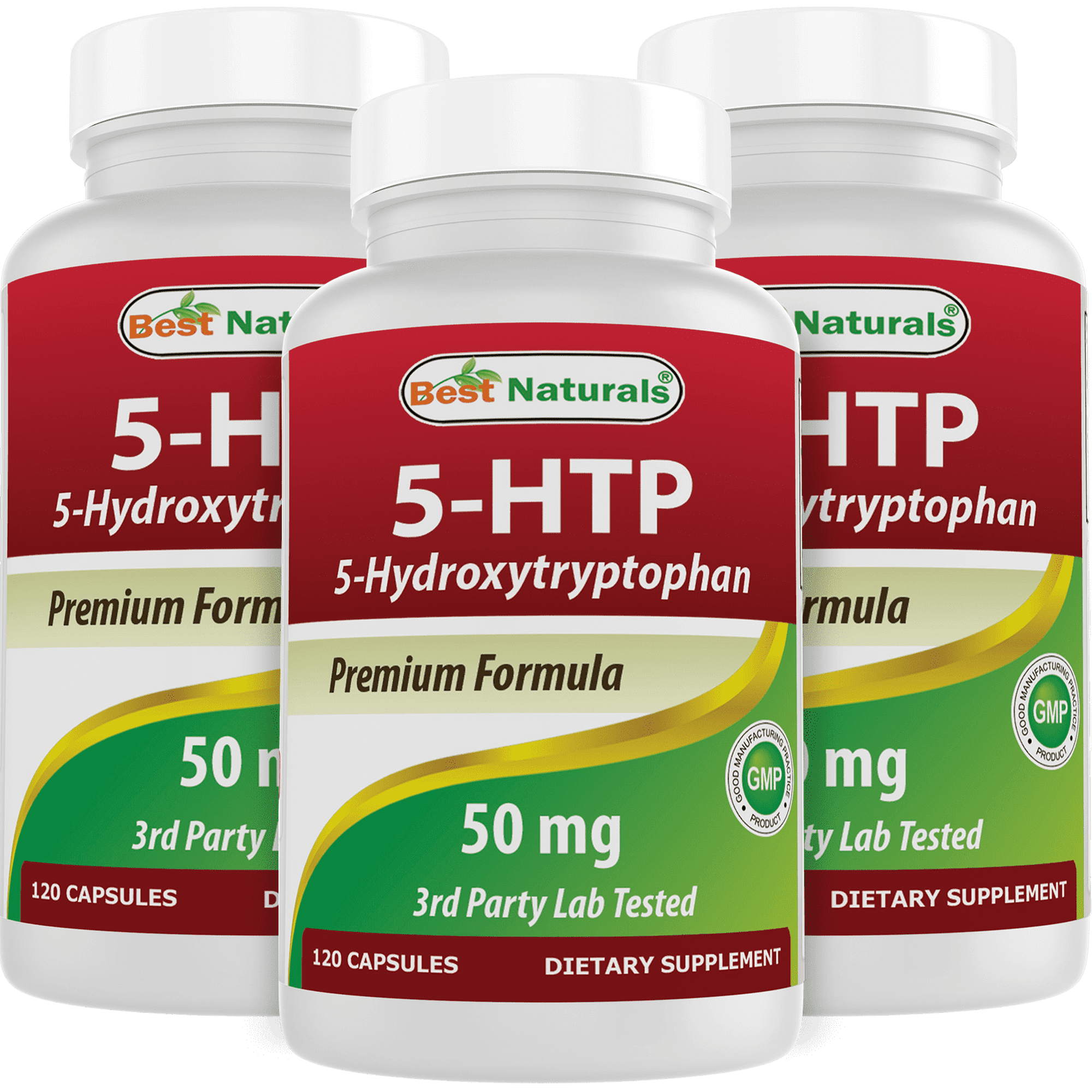 3 Pack Best Naturals 5-HTP 50 mg 120 Capsules