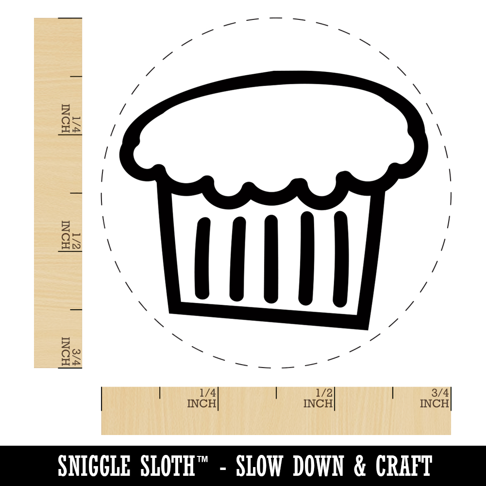 Cupcake Doodle Self-Inking Rubber Stamp Ink Stamper - Brown Ink - Small 3/4 Inch