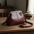 thumbnail image 3 of HUISZJ PU Leather Shoulder Bag, Large Capacity Shoulder Bag with Adjustable Strap, Kiss Lock Crossbody Bag for Travel Shopping Work (Red), 3 of 6