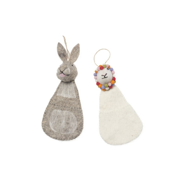 De Kulture Works Premium Wool Felt Rabbit And Lamb Stocking Eco Friendly Needle Felted Stuffed Ornament