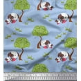 thumbnail image 1 of Soimoi Polyester Crepe Fabric Tree & Dog Kids Print Fabric by The Yard 42 Inch Wide, 1 of 3