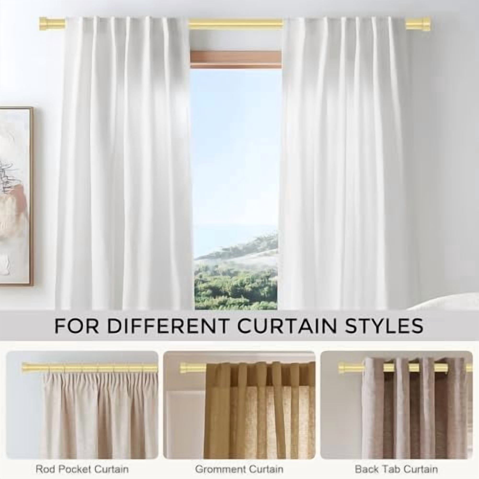 2 Pack Gold Curtain Rods for Windows 28 to 48 Inch(1.5-5 Feet),1" Diameter Drapery Rods with Modern Style End Cap Finials,Size:30''-60''