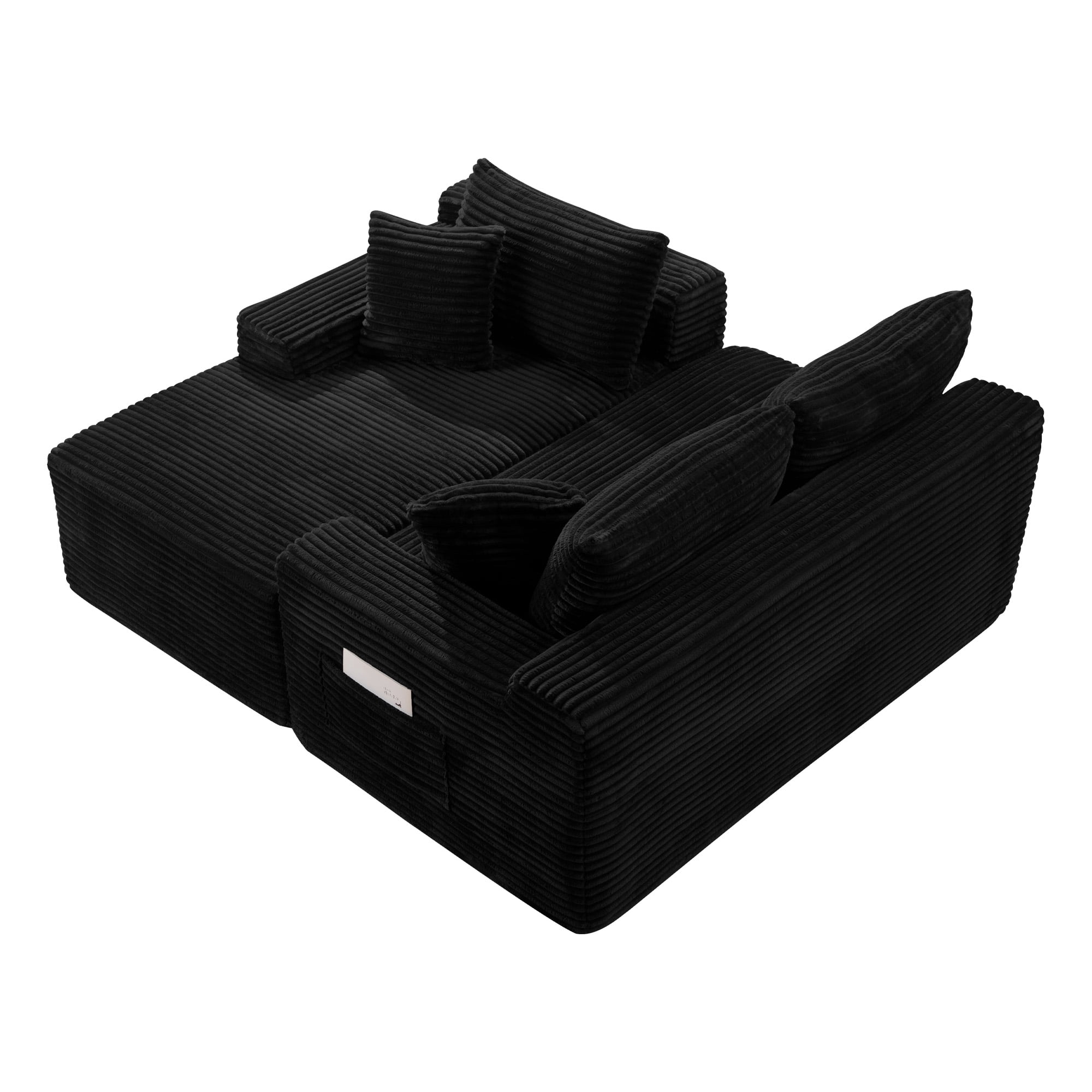 L-Shape Cloud Couch Modular Sectional Sofa Corduroy Boneless Sofa Couch with Chaise, No Assembly Sofa for Living Room, Black