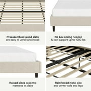 Mainstays Vera Upholstered Velvet Platform Bed, No Box Spring Required, Queen, Cream
