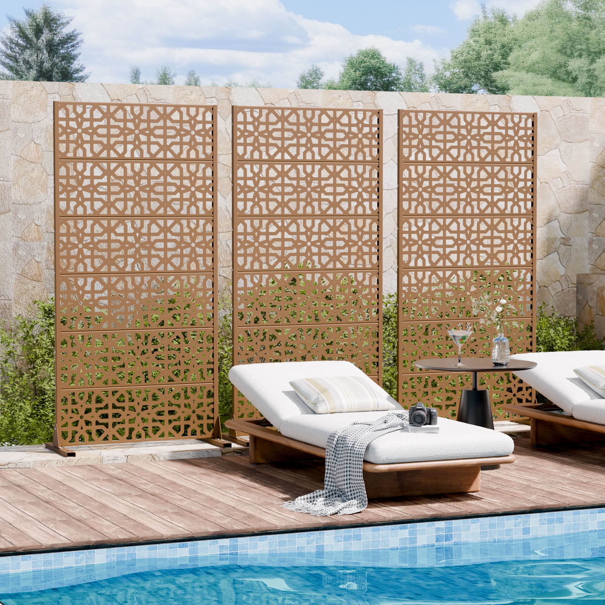 MAYEERTY 72*35in Outdoor Privacy Screen, Heavy Gauge Metal Privacy Fence, Decorative Privacy Panel for Patio, Balcony, Garden