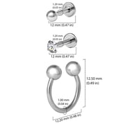Body Jewelry Womens Sterling Silver 16G Snake Bite & Monroe Labret Piercing Set, 6-Pack