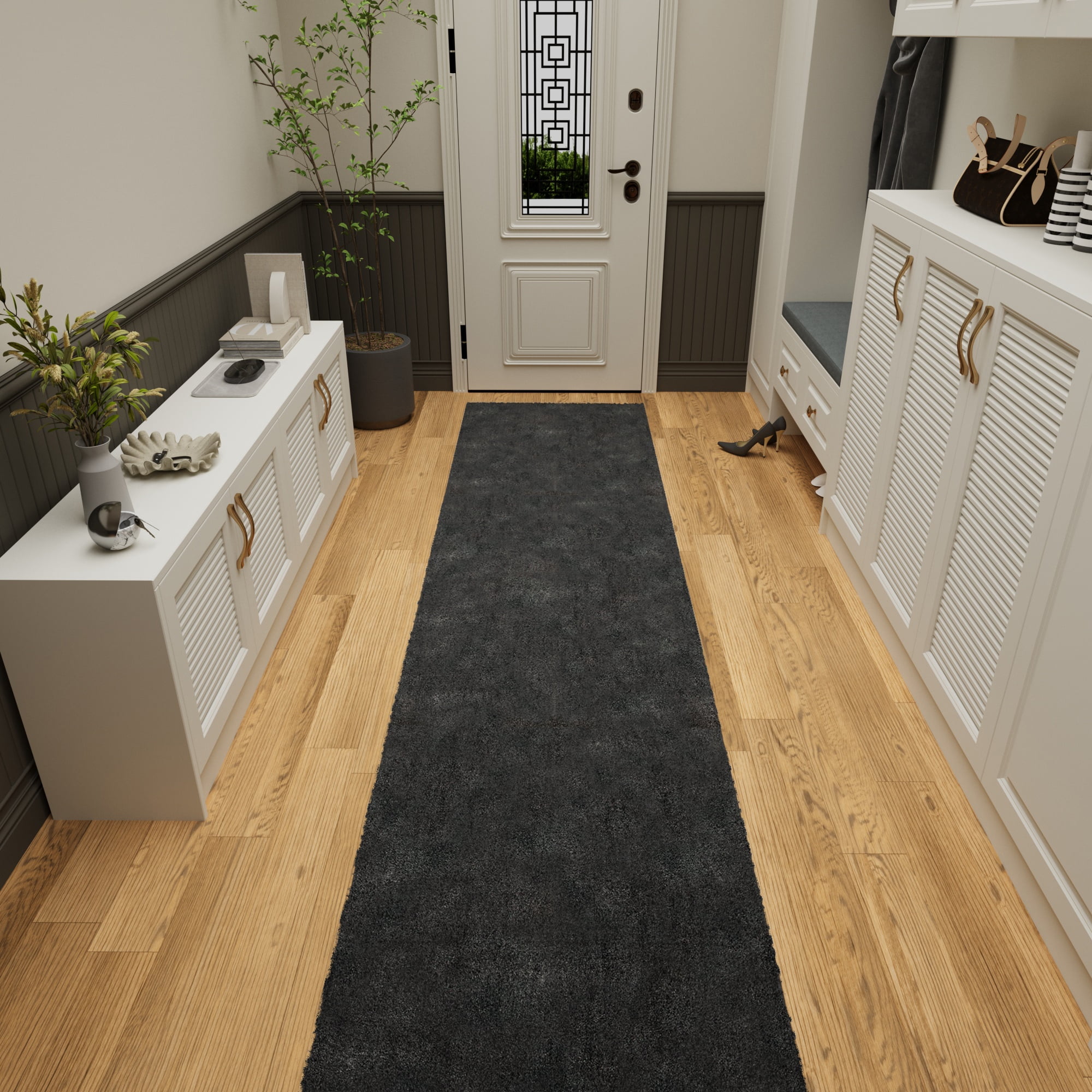 Ottomanson Plush Hallway Runner Rug 2'7" x 13' – Soft Non-Slip Indoor Runner, Charcoal