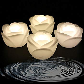 Waterproof Rose Flower Light,4 Pack LED Water Activated Floating Flameless Candle Light,Color Changing Tea Night Light Candle Light Water Game Activities Wedding Decoration 