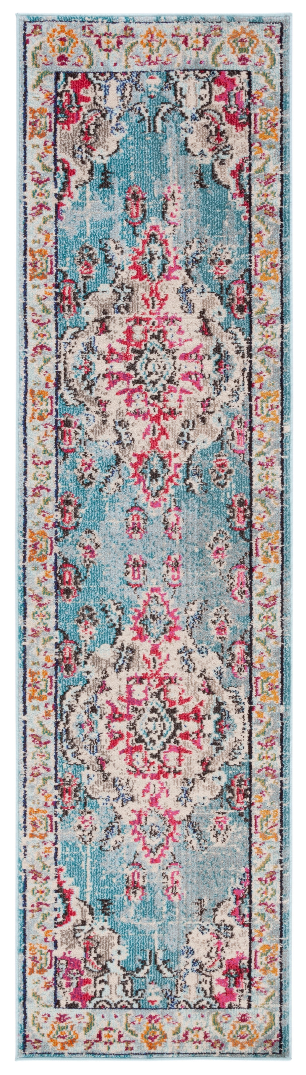 SAFAVIEH Runner Rug 2'2"x6' - Monaco Collection - Traditional Design, Light Blue & Fuchsia, Ideal for Living Room, Bedroom, Dining Space, Entryway, Hallway, Kitchen