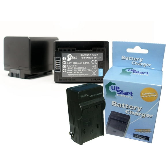 2x Pack - Canon VIXIA HF R400 Battery   Charger - Replacement for Canon BP-727 Digital Camera Battery and Charger (2400mAh, 3.6V, Lithium-Ion)
