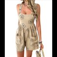 thumbnail image 3 of Cortos Holgados con Lazo en la Espalda, Sin Mangas, Estilo Bohemio, con Estampado Floral, para Mujer, para Playa, Verano 2025 Caqui S, 3 of 10