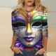 thumbnail image 1 of Xuyuer Carnival Style Print T-Shirt - Women's Fashion Loose Round Neck 3/4 Sleeve Top for Daily Wear, Festival Themed Outfits, Playful Seasonal Style & Streetwear Statement Piece, 1 of 5