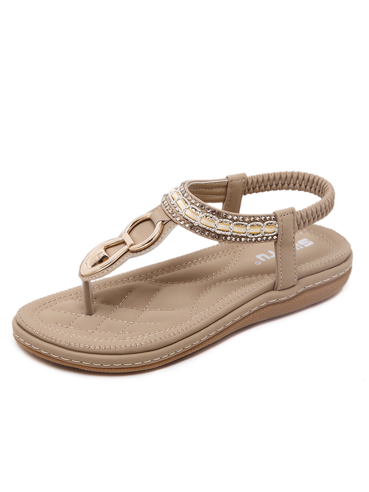 Women Bohemia Pearl Sandals Beach Party Flip Flops Casual Flats Shoes Size 5-9 