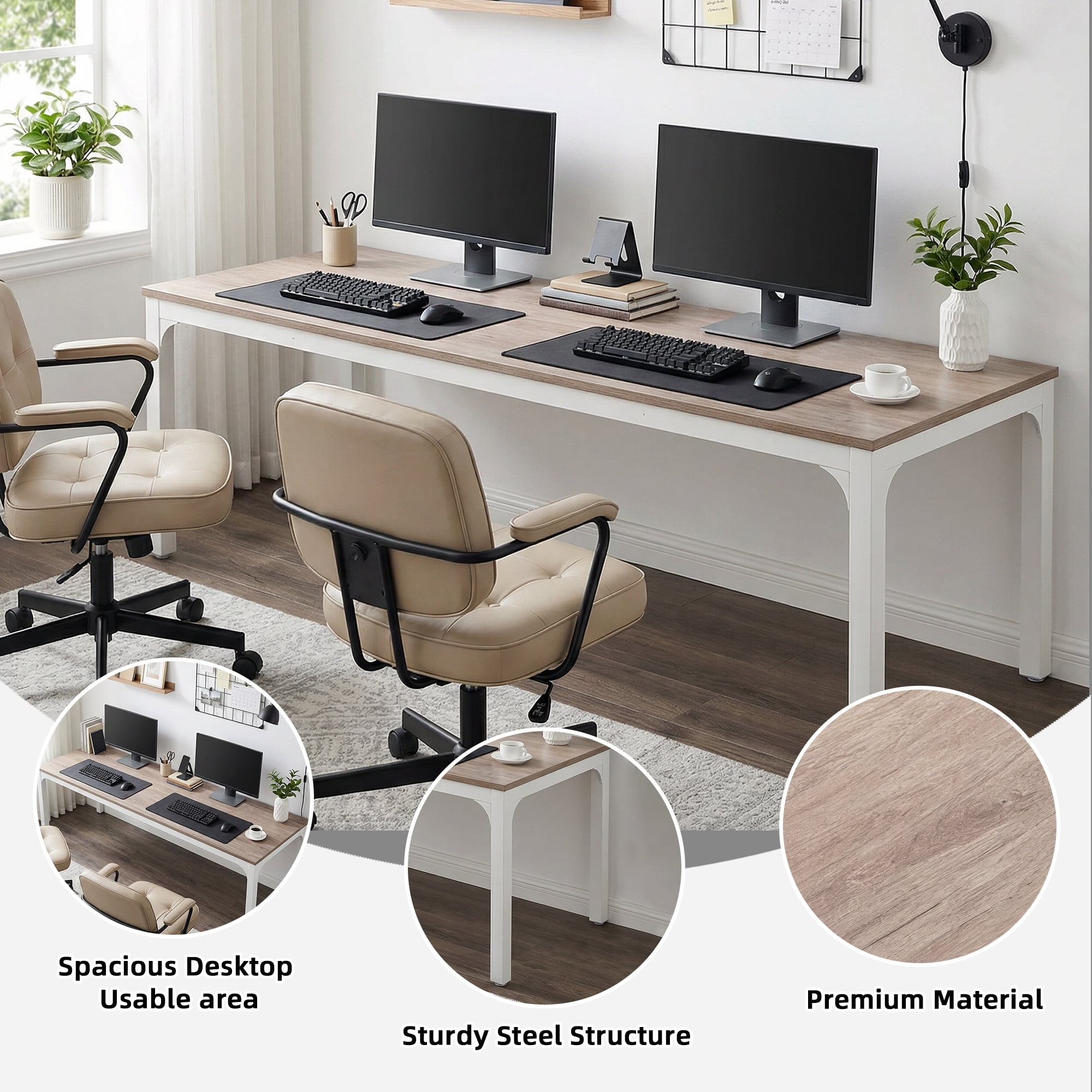 MAYEERTY 78.7" Extra Long Industrial Double Workstation Desk, 2-Person Home Office Desk with Heavy-Duty Metal Frame, 200lbs Capacity MDF Tabletop