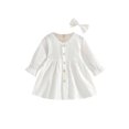 thumbnail image 1 of FOCUSNORM Tenues d'Automne 2 Pcs pour Filles Tout-Petits, Robe Boutonnée Col en V + Nœud pour Cheveux, 1 of 9