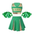 thumbnail image 1 of Sinleey Robe de Danse Cheerleading pour Filles Uniforme de Chef de Cheerleading avec Balle à Franges Tenues de Fête Déguisement Vert 12, 1 of 7