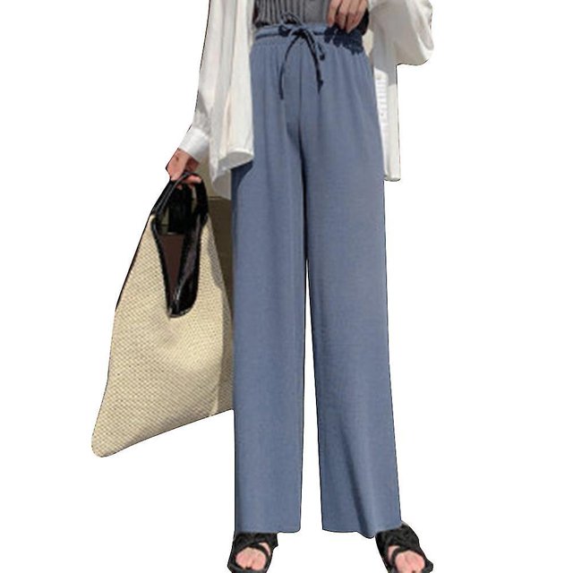 Pantalones de pierna ancha de seda de hielo para mujer, pantalones largos informales de verano con cintura elástica suelta