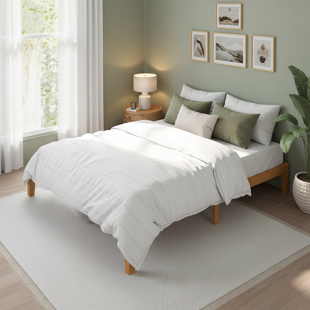 ACCVER Solid Wood Twin Size Bed Frame - 12in Natural Pine Platform Base with Wood Slats, Noise-Free & No Box Spring Needed, Natural Finish, Easy Assembly