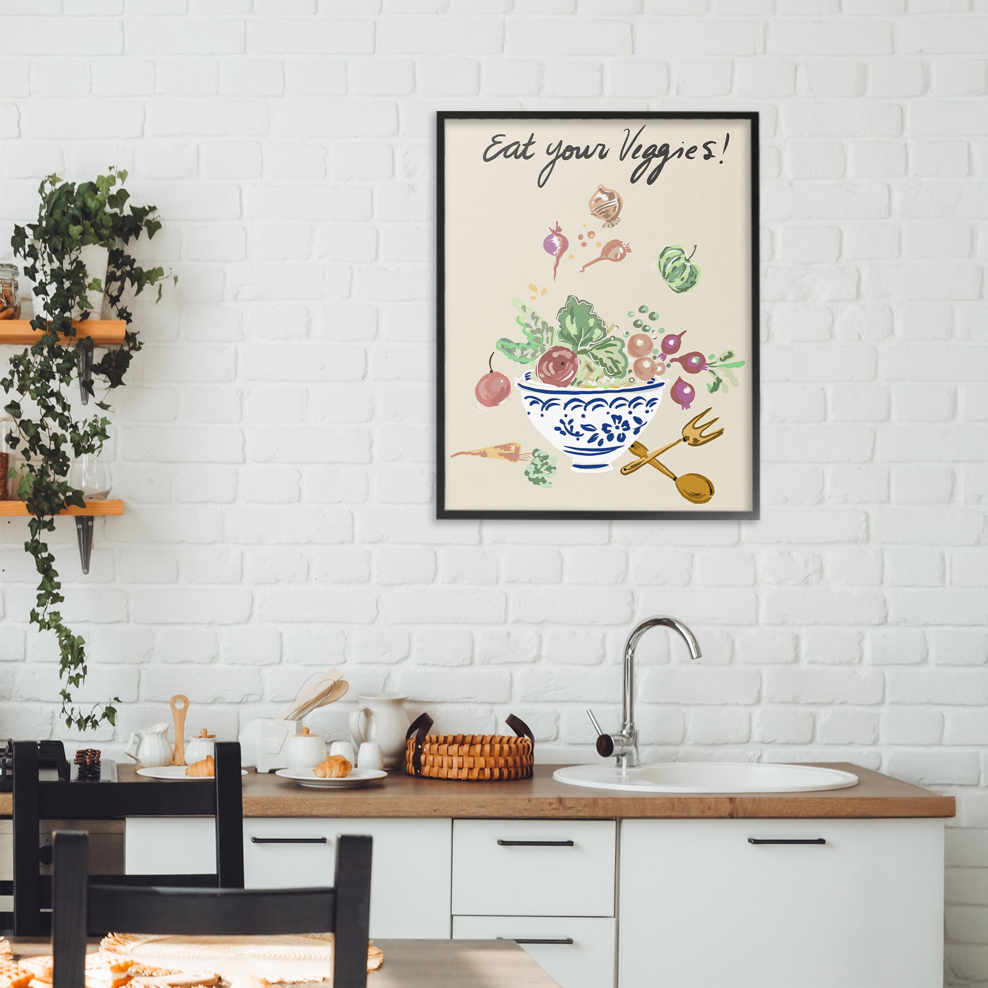 Stupell Industries Eat Your Veggies Bowl Black Framed Giclee Art, design by Ani Del Sol