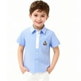 thumbnail image 2 of WRKEKC Boys Button Down Shirt Short Sleeve Striped Sailboat Embroidery Polka Dot Turn Down Collar Casual Summer 3-14 Years, 2 of 7