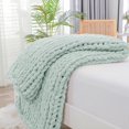 thumbnail image 1 of Chunky Knit Blanket Throw x Hand Knitted Chenille Throw Blanket Small Soft Thick Yarn Cable Knit Blanket Cute Rope Knot Crochet Throw Blankets for Couch Bed Sofa (Light ), 1 of 7