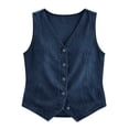 thumbnail image 5 of TGSLY Fall Denim Vest for Women Lightweight V Neck Button Down Jean Jacket Relaxed Casual Solid Color Sleeveless Layering Waistcoat XXL, 5 of 7