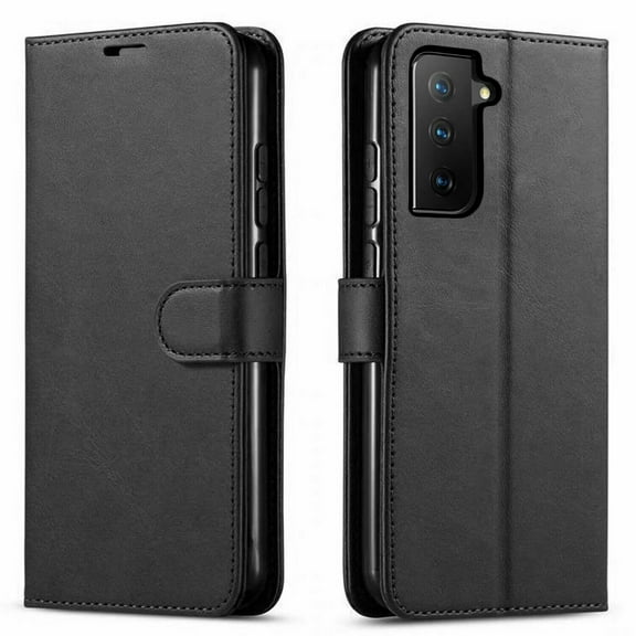 Samsung Galaxy S21 Case,  Included [Tempered Glass Screen Protector], Starshop Premium Leather Wallet Pocket Credit Card Slots-Black