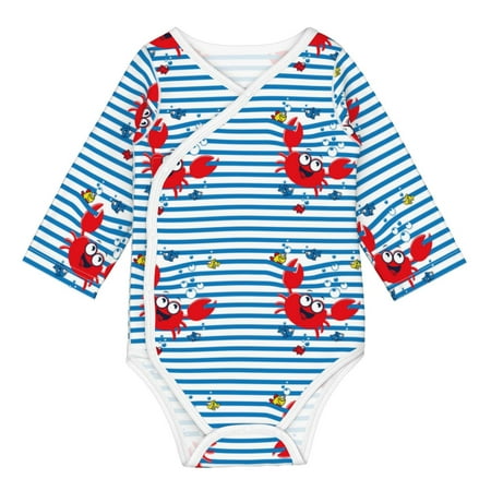 

Coaee Red Funny Crab on Blue Stripe for Soft Cotton Baby Long-Sleeve Bodysuit Girls Boys Bodysuit Romper