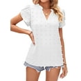 thumbnail image 2 of TEMOFON Womens V Neck Blouse Dressy Casual Short Sleeve Ruffle Summer Work Tops, 2 of 7