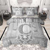 Manfei Kawaii Bowknot Alphabet C 7-Piece Twin Bedding Sets for Female Women Teens,Bling Glitter Splash Bedding Comforter Set,Flying Butterfly Breathable Sheet Sets,Dreamy Princess Room Decor