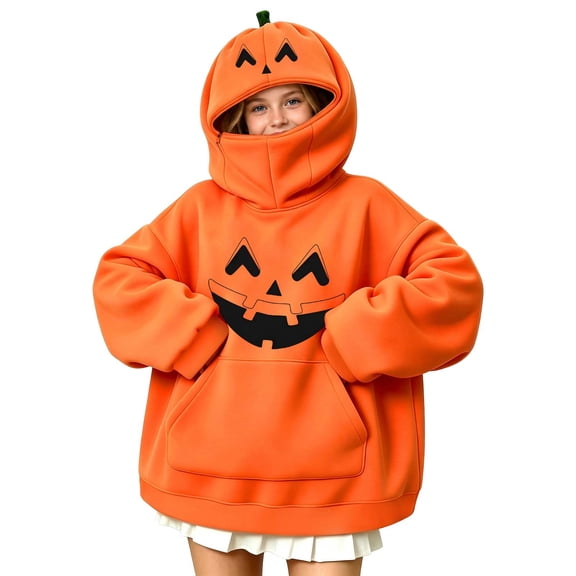 girls boys Halloween hoodie, kids Halloween party out hoodie, Long Sleeve Pullover Hooded Top with Front Pocket 2026 out kids