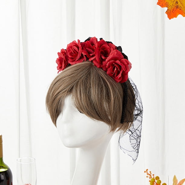 Decoraciones de Halloween, adornos de Halloween, regalos de Halloween, máscara de baile de llamas, accesorios para el cabello, novedades, accesorios de rosas de Halloween, tocado de rosas