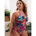 thumbnail image 4 of XCHQRTI Women's Plus Size Floral Print Swimsuit One Piece Drawstring Back Cross Straps Swimwear, 4 of 4