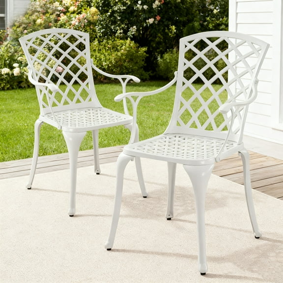 Withniture Patio Chairs Set of 2 Cast Aluminum Outdoor Chairs for Garden Yard, White
