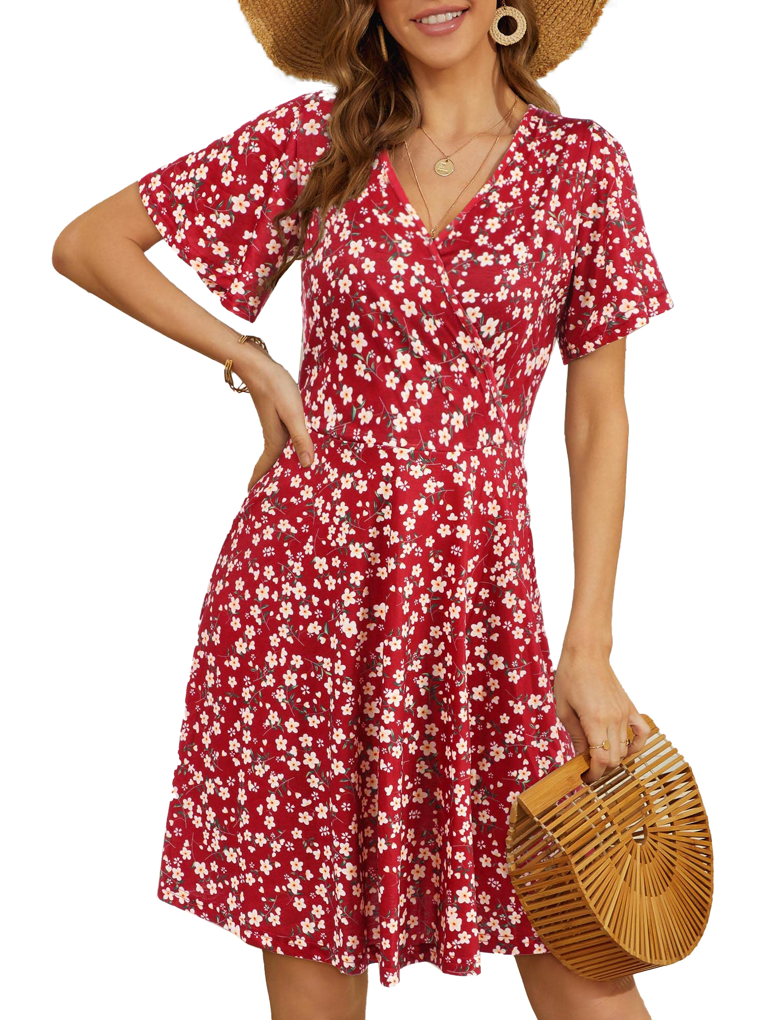 UVN Women's Boho Floral Midi Sundress with V-Neck photo 5