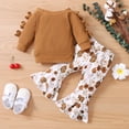 thumbnail image 1 of PatPat Baby Girls Outfits Sets, Infant Clothes 2pcs Baby Solid Ribbed Off Shoulder Bowknot Long-sleeve Top and Floral Print Bell Bottom Pants Set, 1 of 6