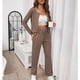 thumbnail image 2 of 2 unidades mujeres waffle salón traje color puro manga larga ronda Masajeadores de cuello abrigo alta cintura recta Pantalones suelta casual para el hogar marrón XL, 2 of 7