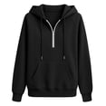 thumbnail image 5 of VEKDONE Womens Thin Fleece Lined Hoodie Fall Long Sleeve 1/2 Zip Up Pullover Sweatshirts | Casual Loose Fit Pullover Tops, Drawstring Hooded Sweatshirt with Kangaroo Pocket Black S, 5 of 5